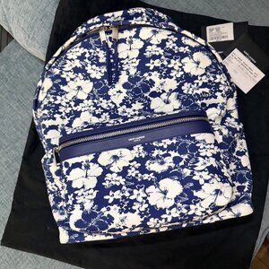 Saint Laurent Blue & White Hibiscus Toile Print City Backpack